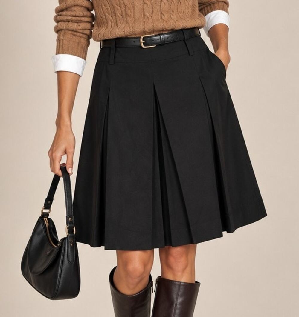 Aritzia Sunday Best Preppy Pleated Midi Skirt Womens 10 Black Schoolgirl Office